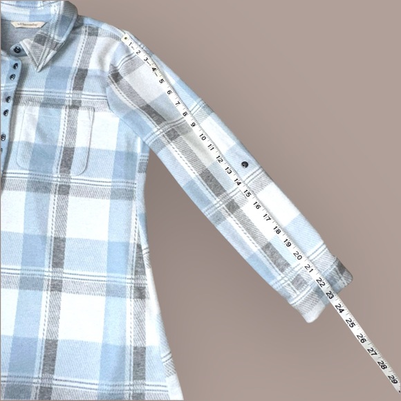 Soft Surroundings Mad About Plaid Cozy Soft Top Roll Up Sleeves Blue Small Tunic - Picture 10 of 13